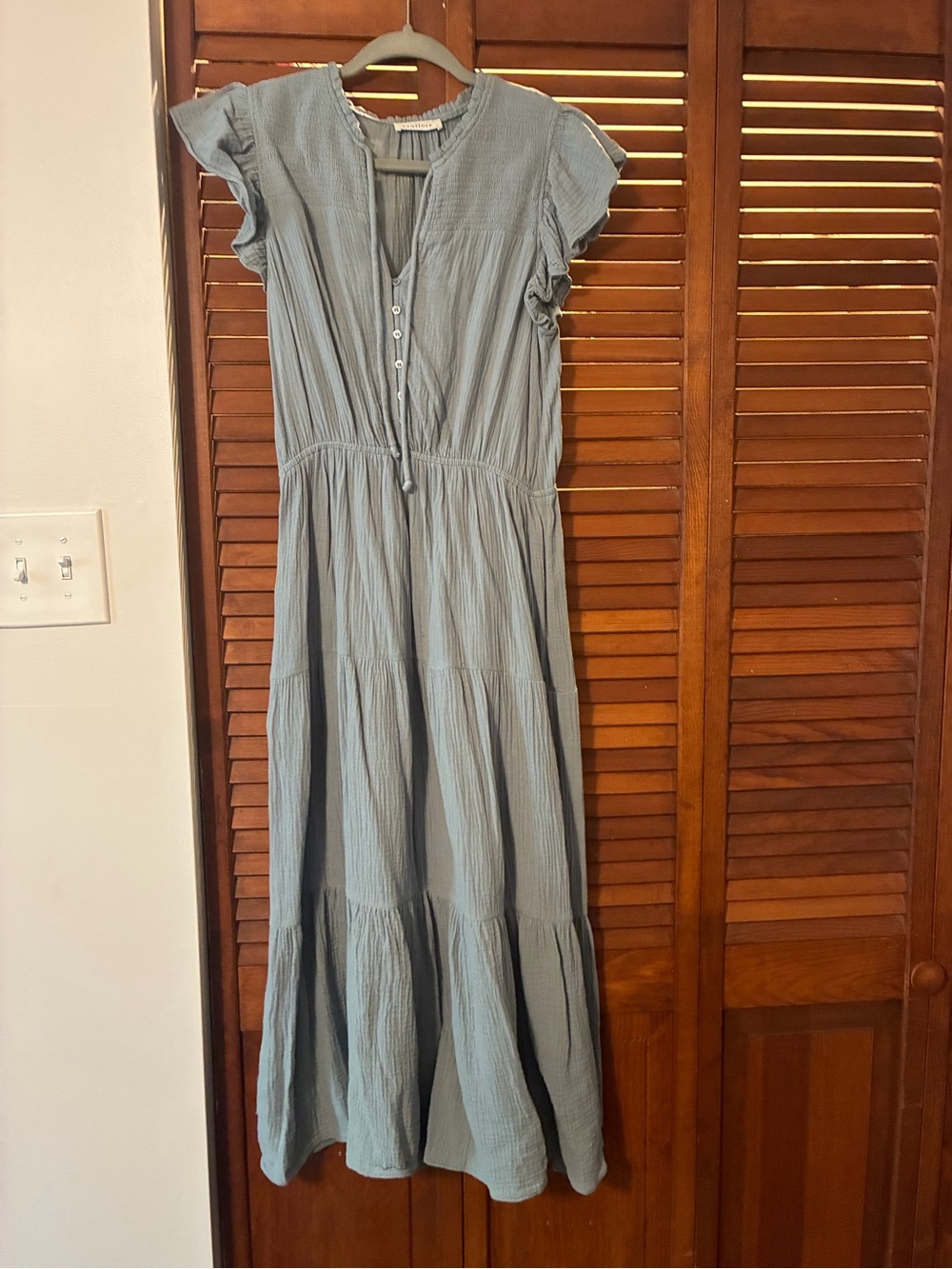 Neuflora Manchester Dress / Light Blue Tiered Maxi Dress with Ruffle Sleeves